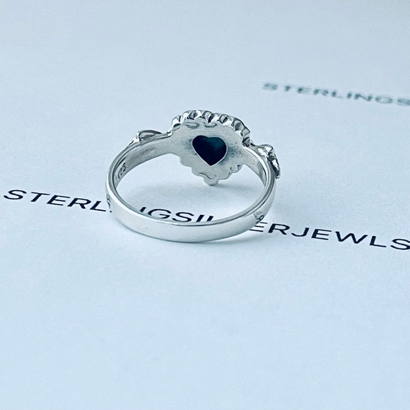 Sterling Silver Victorian Heart Synthetic Turquoise Ring, Love Silver Rings - Picture 13 of 13